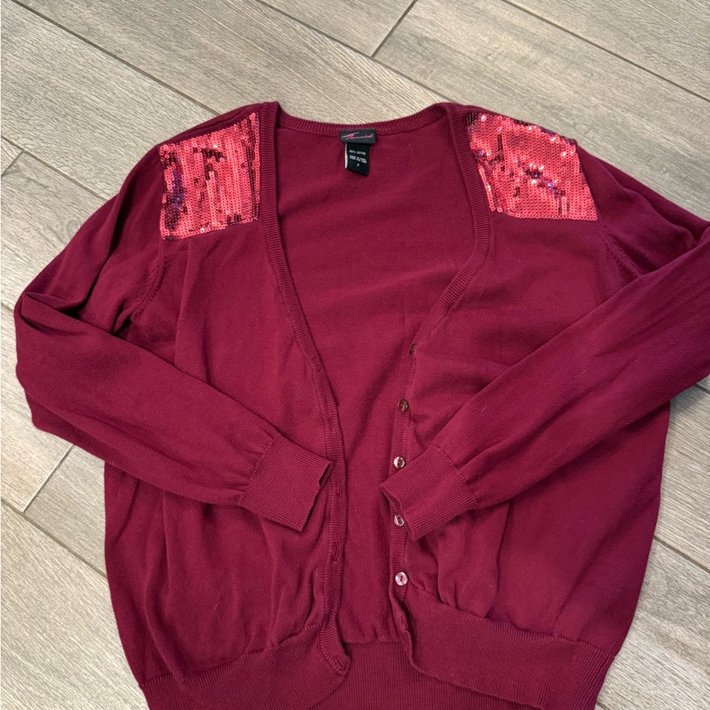 Torrid Burgundy Cardigan with Sequin Accents